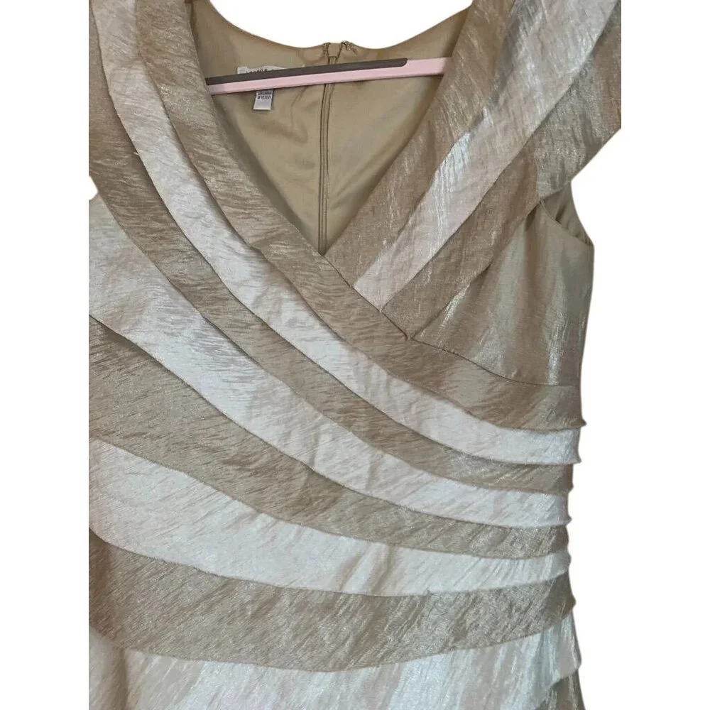 London Style Collection Women's Dress‎ Tiered Ruffle V Neck Cocktail Gold 6